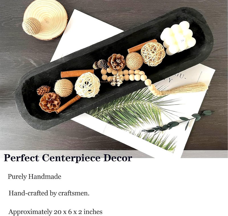 linsuo Wooden Dough Bowl Decor, Vintage Wooden Bowl Hand Carved Home Decor for Dining Table Center, Living Room, Kitchen Decor. (20inch black) - Image 3
